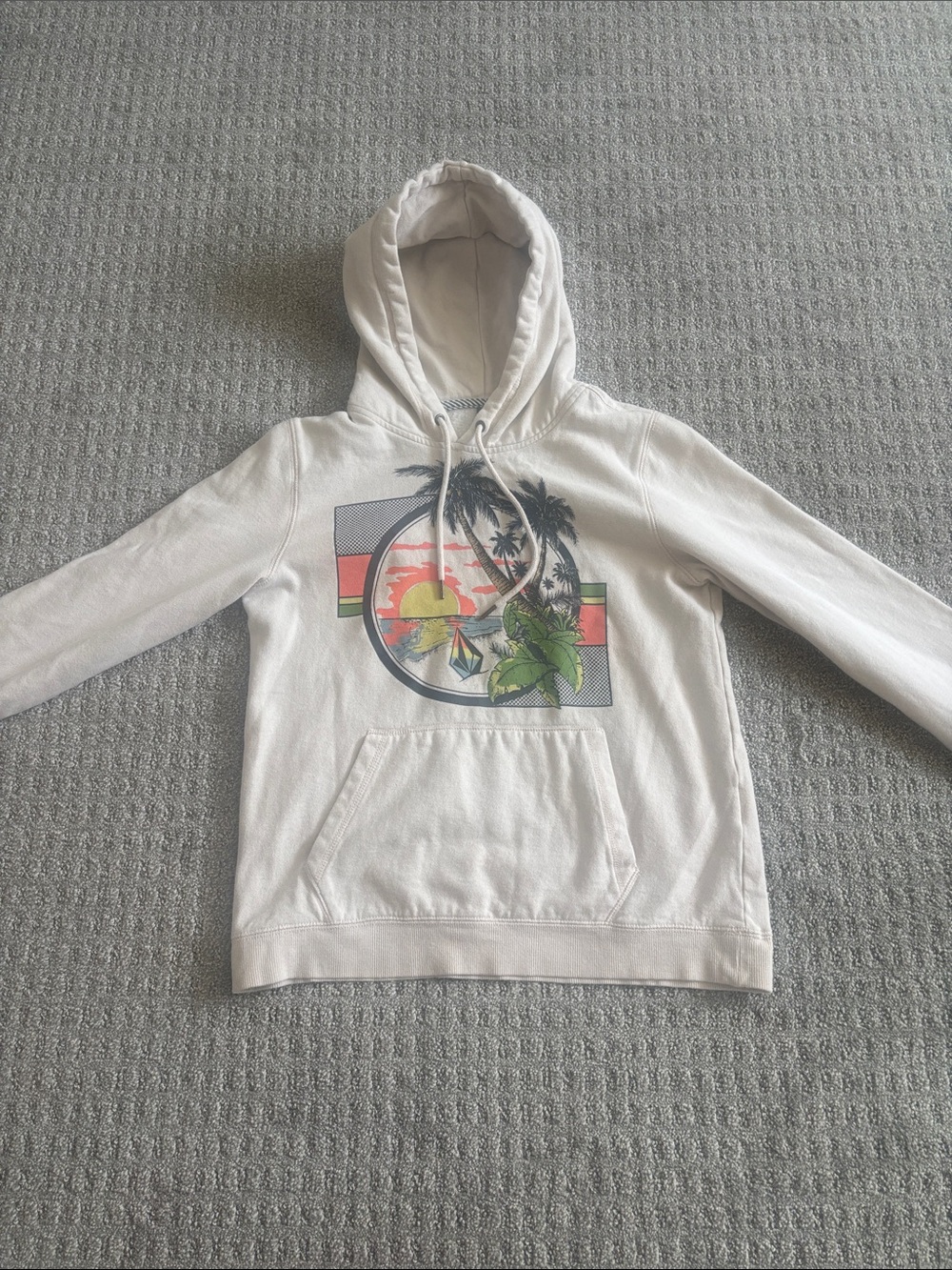 Volcom White Hooded Sweatshirt with Tropical Graphic